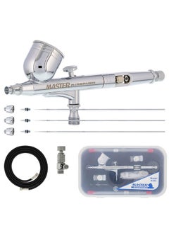 Master Performance G233 Pro Set With 3 Nozzle Sets (0.2 0.3 & 0.5Mm Needles Fluid Tips And Air Caps) And Air Hose Dualaction Gravity Feed Airbrush With 1/3 Oz Cup Cutaway Handle