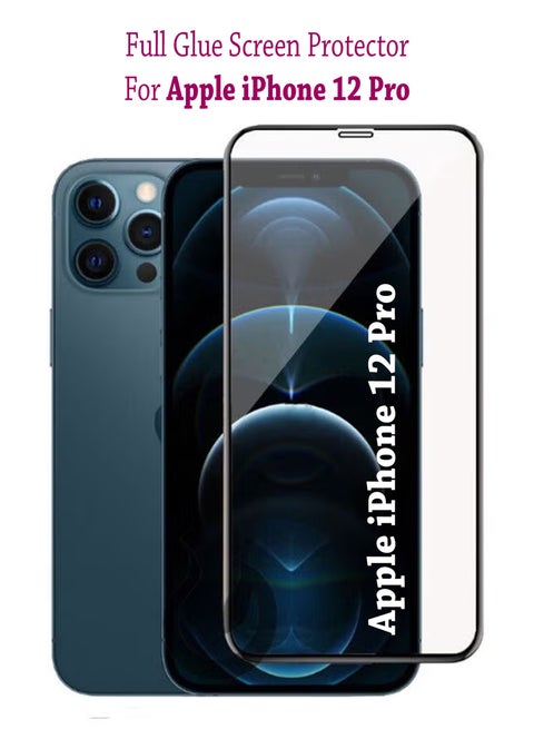 واقي شاشة زجاجي مقوى لهاتف Apple iPhone 12 Pro - أسود