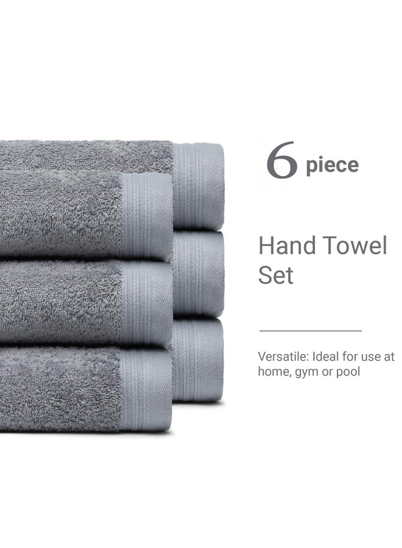 جويز طقم مناشف مكون من 6 قطع، مناشف يد رمادية فائقة النعومة بنمط تيري مخطط منسوج بنمط قطن فائق الامتصاص 100٪ منشفة قطنية للحمام （34*70 سم） - Image 3