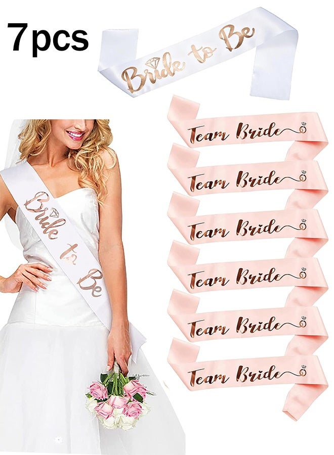 KANGLI 7 Pieces Team Bride Sash Set - 1 White Bride Sash and 6 Rose Gold Team Bride Sash, Bachelorette Party Supplies, Bachelorette Sash, Bridesmaid Sash for Wedding, Engagement, Bridal Shower - Image 1
