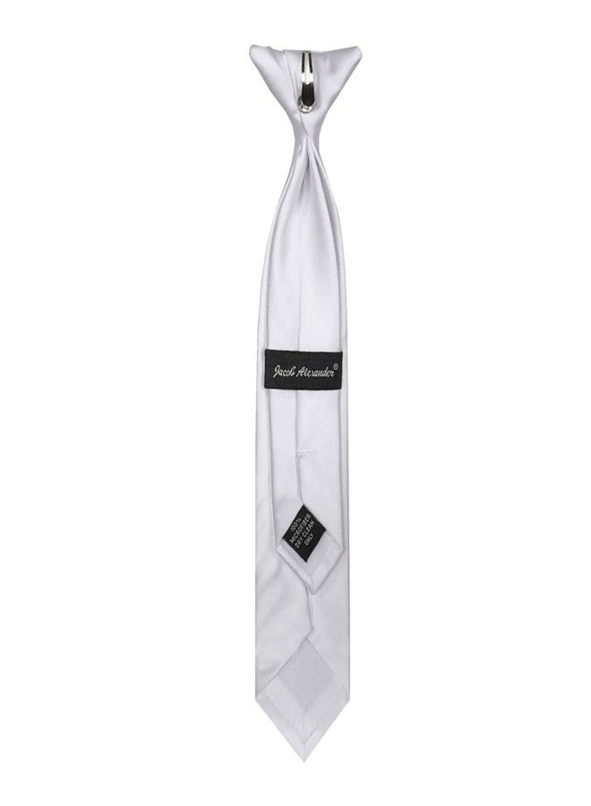 Jacob Alexander Young Boys' Solid Color 11 inch Pre-Tied Clip-On Neck Tie - White - Image 3