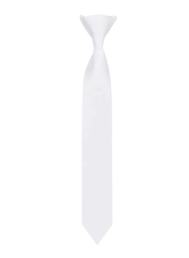 Jacob Alexander Young Boys' Solid Color 11 inch Pre-Tied Clip-On Neck Tie - White - Image 1