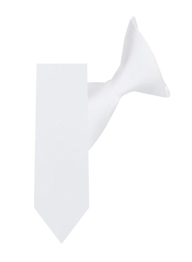 Jacob Alexander Young Boys' Solid Color 11 inch Pre-Tied Clip-On Neck Tie - White - Image 2