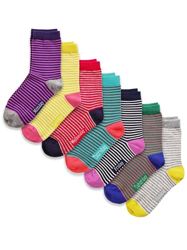 COTTON DAY 7 Days of the Week Gift Box Kids Girls Short Socks Striped Design 8-10 years Size L (10) - Image 1