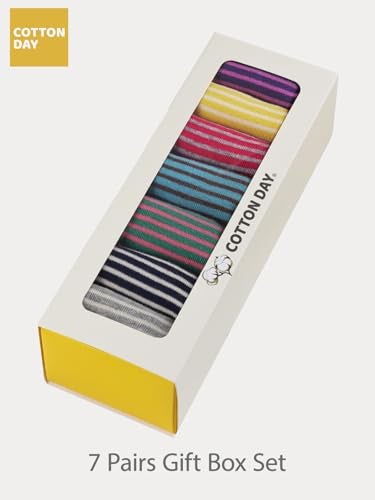 COTTON DAY 7 Days of the Week Gift Box Kids Girls Short Socks Striped Design 8-10 years Size L (10) - Image 5