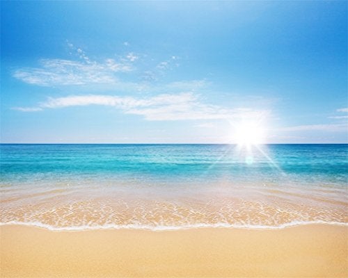 AOFOTO 10x8ft Beach Photography Studio Backdrop Sea Waves Background Blue Sea Clear Sky Sunlight Kid Baby Lover Adult Portrait Wedding Travel Vacation Photo Props Video Drape Wallpaper - Image 1