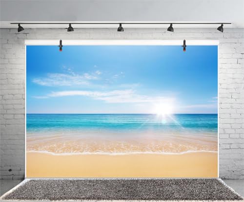 AOFOTO 10x8ft Beach Photography Studio Backdrop Sea Waves Background Blue Sea Clear Sky Sunlight Kid Baby Lover Adult Portrait Wedding Travel Vacation Photo Props Video Drape Wallpaper - Image 2