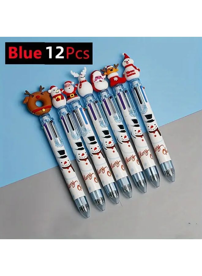 12 Piece Set Blue Christmas Ball Pens Smooth Writing Cute Cartoon Holiday Party Gifts - Image 1