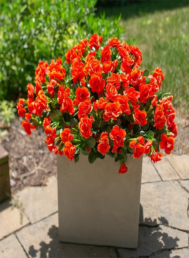 Ivydale Artificial Faux Fall Flowers Plants for Outdoor Outside, Fake Silk Orange Camellia UV Resistant Look Real for Autumn Planter Porch Patio Balcony Garden Yard Decoration, 3 Bundles - Image 2