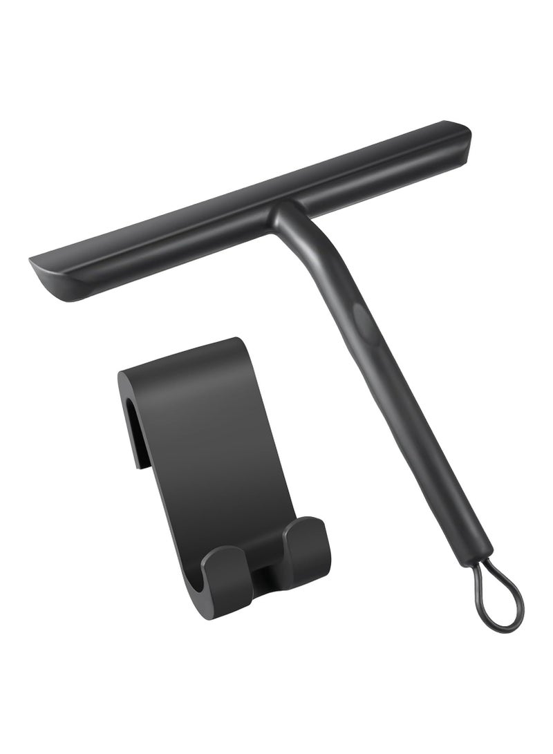 Shower Squeegee, Window Squeegee, Flexible, Non-Slip Grip, Window Squeegee Black 21cm with Holder Without Drilling - Shower Squeegee for Bathroom, Mirror, Tile - Image 1
