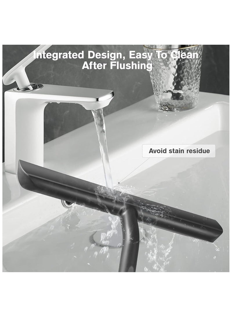 Shower Squeegee, Window Squeegee, Flexible, Non-Slip Grip, Window Squeegee Black 21cm with Holder Without Drilling - Shower Squeegee for Bathroom, Mirror, Tile - Image 2