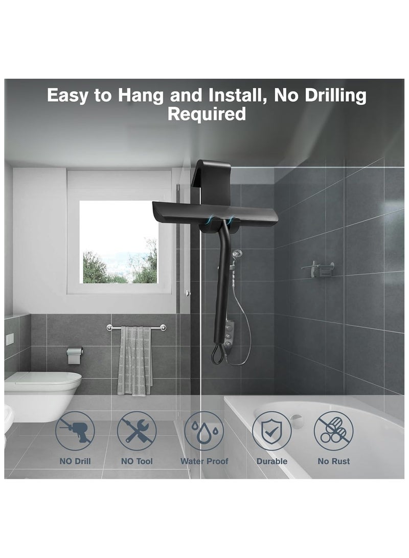 Shower Squeegee, Window Squeegee, Flexible, Non-Slip Grip, Window Squeegee Black 21cm with Holder Without Drilling - Shower Squeegee for Bathroom, Mirror, Tile - Image 5
