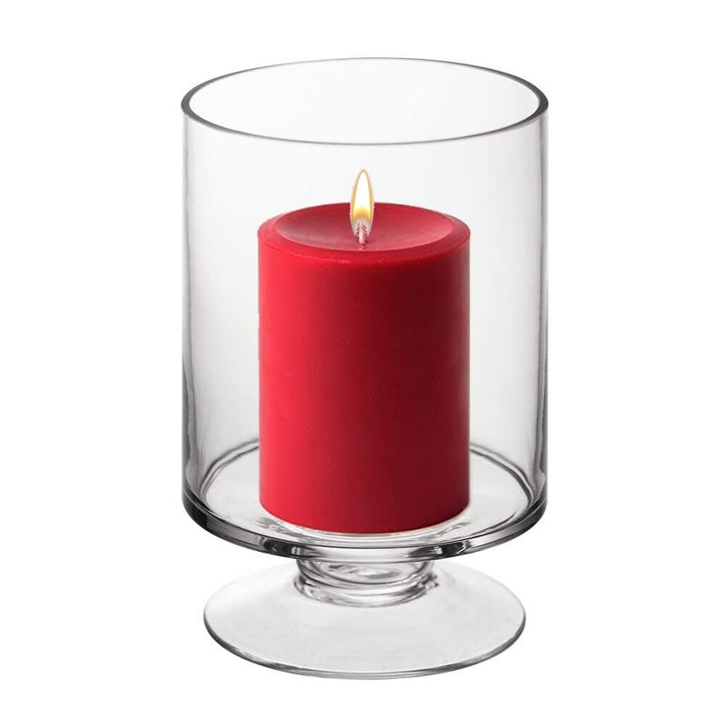 CYS EXCEL CYS EXCEL Glass Hurricane Pillar Candle Holder H6 W375  Multiple Size Choices Short Stem Candle Centerpieces  Stemmed Glass Cylinder Candle Vase 