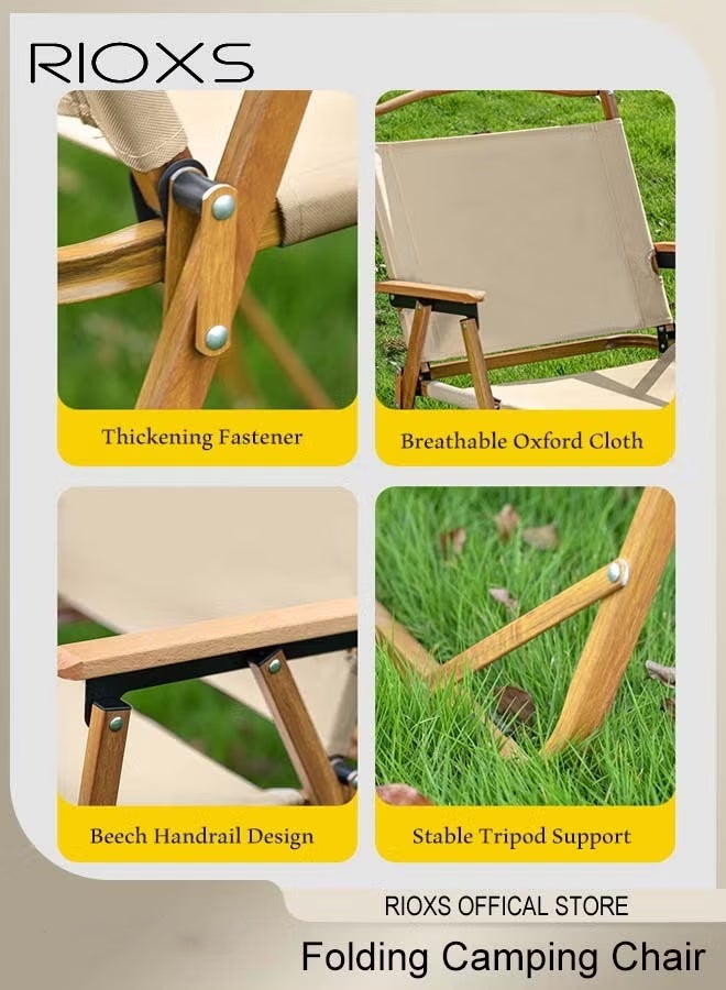RIOXS Folding Camping Chairs, Lightweight Outdoor Folding Chair with Wooden Handle, Portable Wide Collapsible Backpacking Chair, Support up to 330Lbs, Fast Folding Beach Chair for Fishing Travel Hiking Garden Beach Camping, Beige - Image 4
