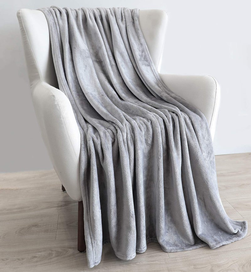 TASTHROW Large Flannel Fleece Throw Blanket, 50Ã—70 Inch - Cozy Lightweight Thick Blanket - All Seasons Suitable for Women, Men and Kids (Light Grey) - Image 2
