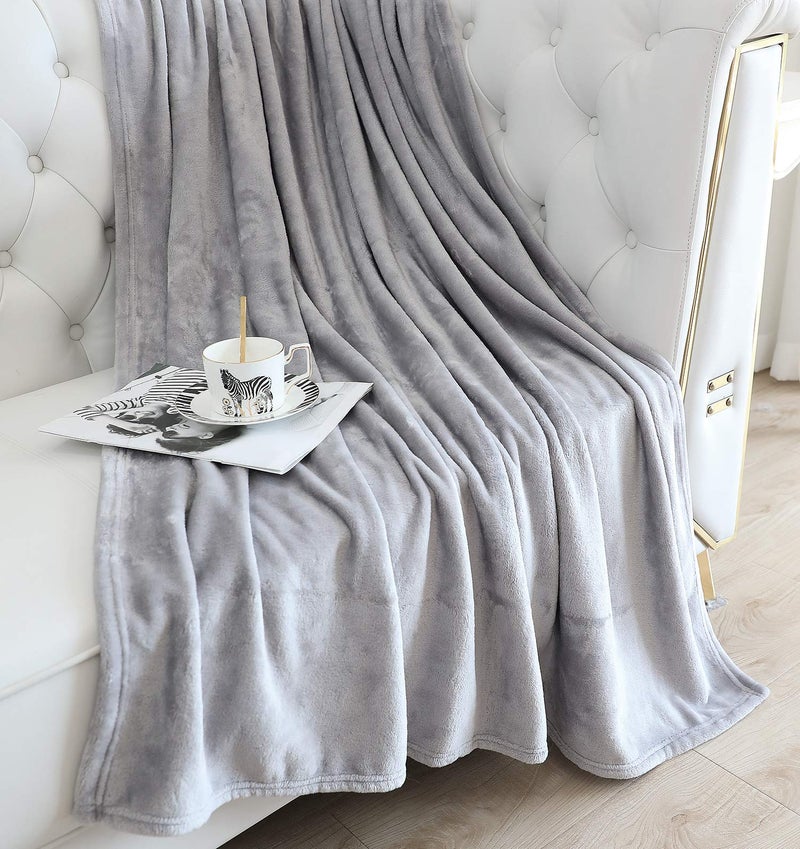 TASTHROW Large Flannel Fleece Throw Blanket, 50Ã—70 Inch - Cozy Lightweight Thick Blanket - All Seasons Suitable for Women, Men and Kids (Light Grey) - Image 3
