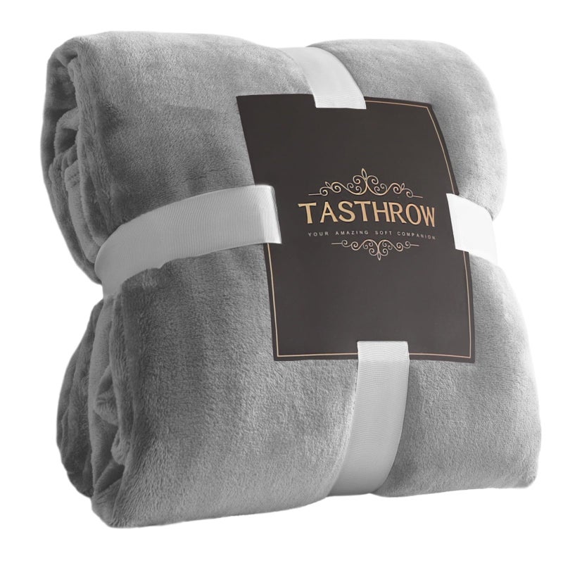 TASTHROW Large Flannel Fleece Throw Blanket, 50Ã—70 Inch - Cozy Lightweight Thick Blanket - All Seasons Suitable for Women, Men and Kids (Light Grey) - Image 1