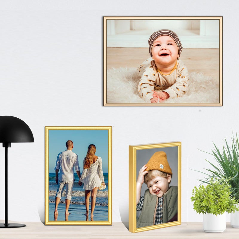 Autjvy 5x7 Picture Frame Matte Gold Modern Simple Thin Aluminum Metal Photo Frame with HD Real Glass  Display for Tabletop and Wall Collage. (2 Pack) - Image 5