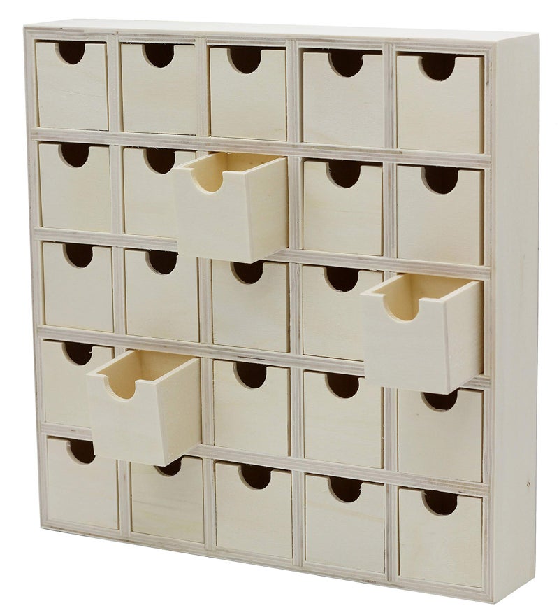 Creative Hobbies 25 Drawer Wooden Advent Calendar DIY Unfinished Storage Box Ready to Decorate Pre Assembled Storage Organizer