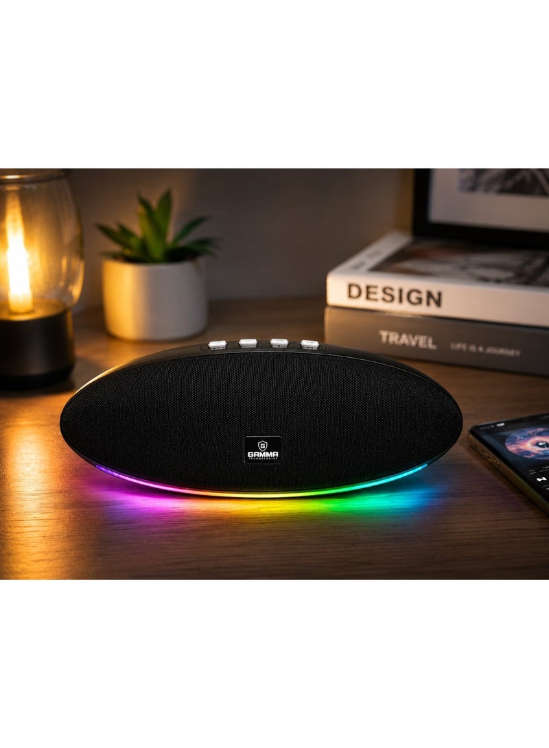 Gamma GT-710 Portable Wireless Speaker – Powerful Stereo Sound with Dual 5W Speakers, Dynamic RGB Lighting Effects, Bluetooth Wireless Audio Streaming, USB, TF Card,Playback Support, Built-in 1800mAh Rechargeable Battery, Up to 3 Hours Playtime, Durable ABS Construction, Convenient Carry Handle, Ideal for Home, Travel, Outdoor Parties & Everyday Entertainment – Black - Image 4