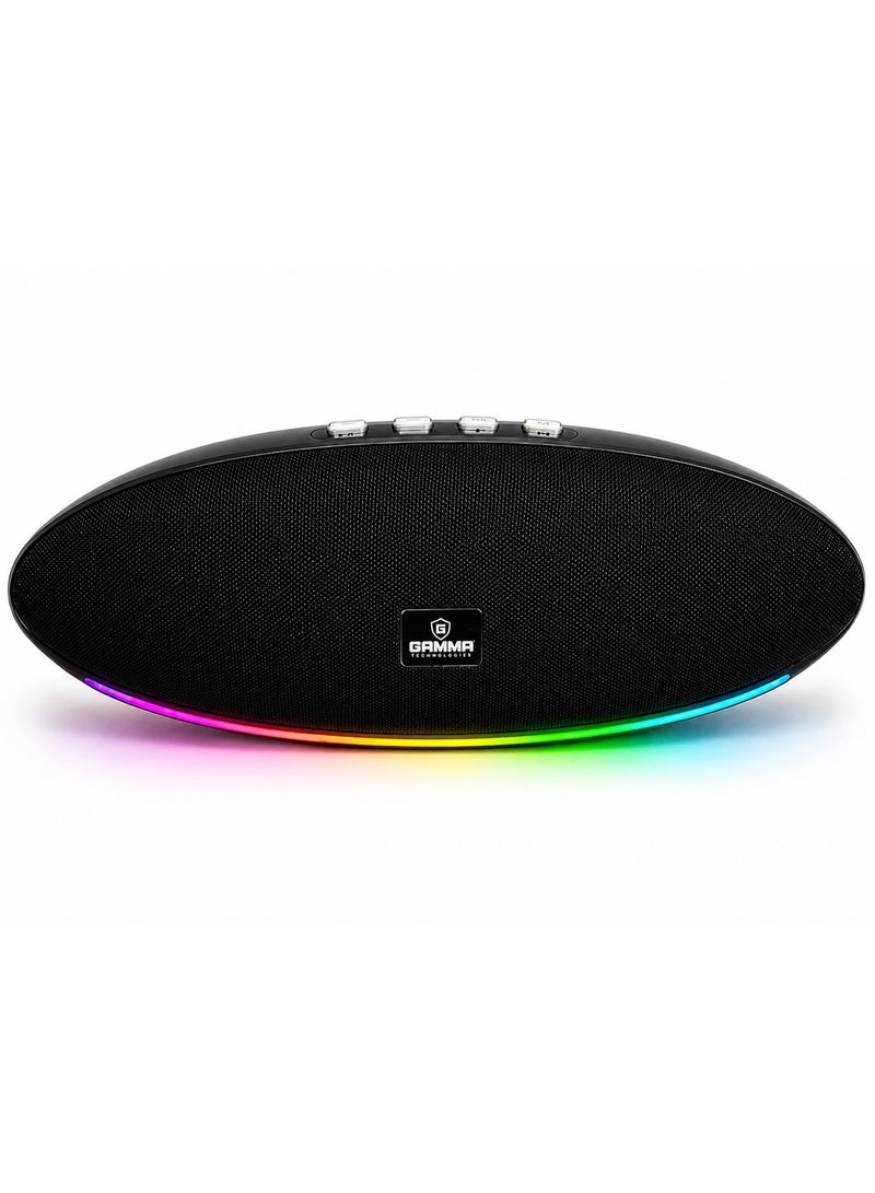 Gamma GT-710 Portable Wireless Speaker – Powerful Stereo Sound with Dual 5W Speakers, Dynamic RGB Lighting Effects, Bluetooth Wireless Audio Streaming, USB, TF Card,Playback Support, Built-in 1800mAh Rechargeable Battery, Up to 3 Hours Playtime, Durable ABS Construction, Convenient Carry Handle, Ideal for Home, Travel, Outdoor Parties & Everyday Entertainment – Black - Image 1