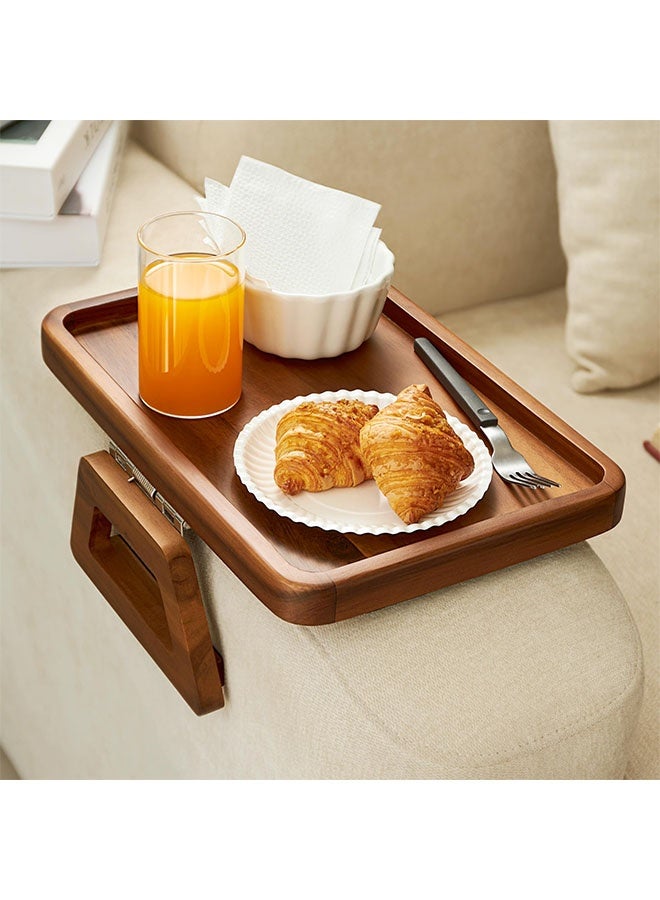 Couch Arm Tray Table, Natural Acacia Wood Clip-On Sofa Side Table, Foldable Snack and Drink Holder for Living Room - Image 1