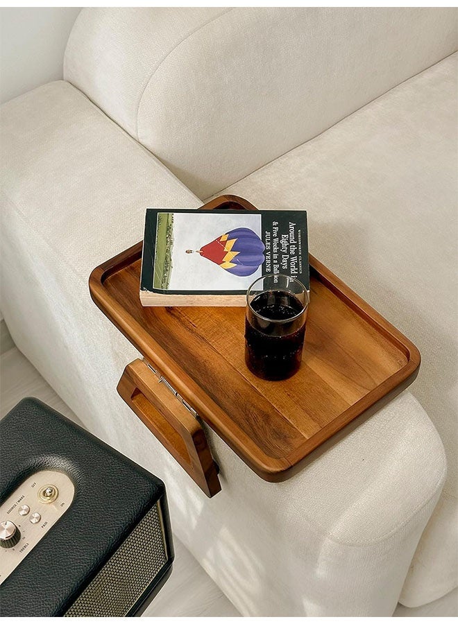 Couch Arm Tray Table, Natural Acacia Wood Clip-On Sofa Side Table, Foldable Snack and Drink Holder for Living Room - Image 5
