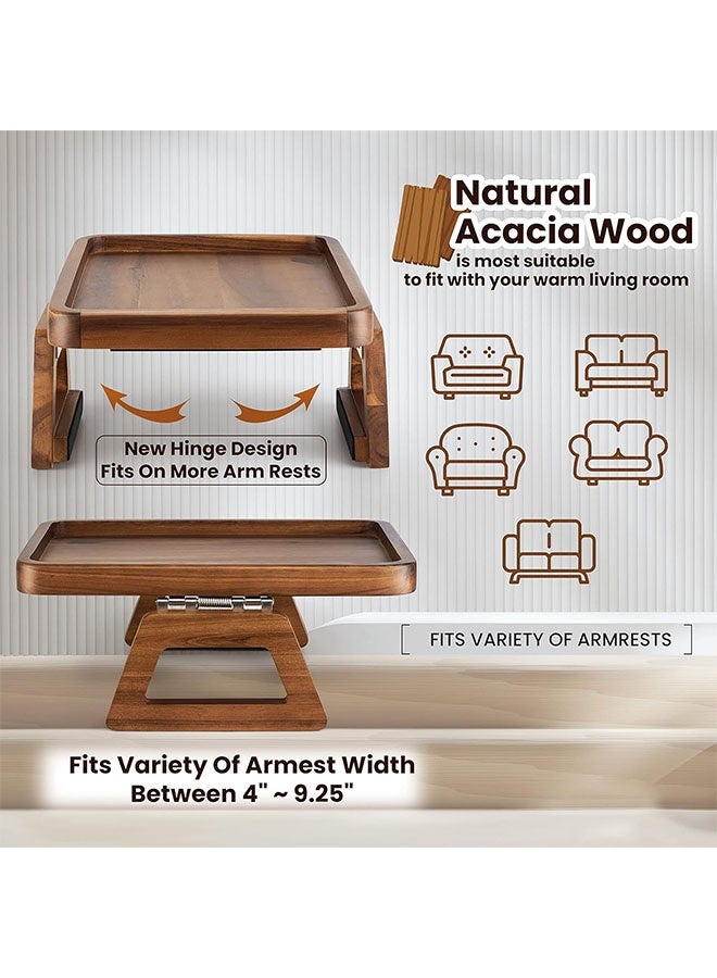 Couch Arm Tray Table, Natural Acacia Wood Clip-On Sofa Side Table, Foldable Snack and Drink Holder for Living Room - Image 3