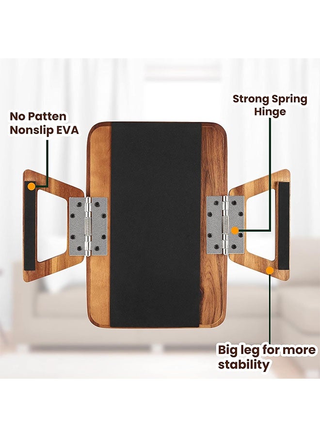 Couch Arm Tray Table, Natural Acacia Wood Clip-On Sofa Side Table, Foldable Snack and Drink Holder for Living Room - Image 4