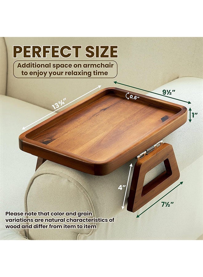 Couch Arm Tray Table, Natural Acacia Wood Clip-On Sofa Side Table, Foldable Snack and Drink Holder for Living Room - Image 2
