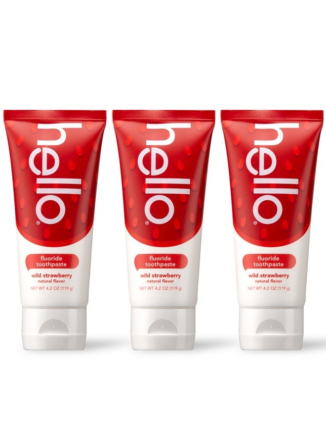 Hello hello Kids Natural Wild Strawberry Toothpaste with Fluoride, SLS Free, ADA Accepted, Ages 2+, Vegan, 4.2 Ounces (3 Pack)  - Image 1