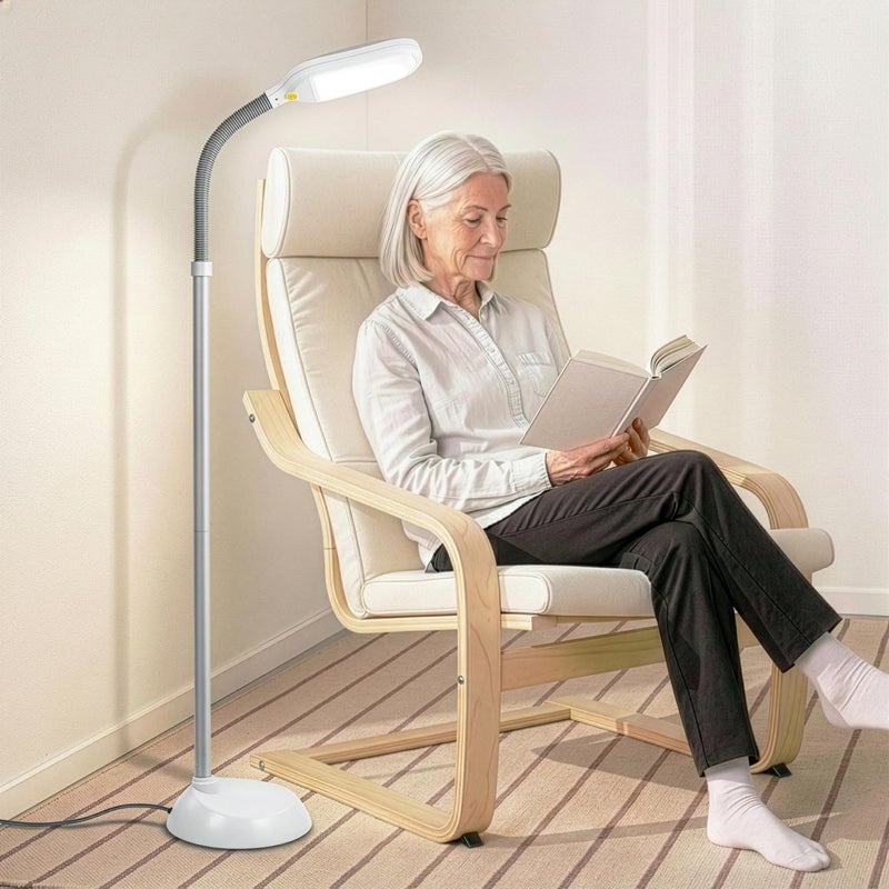 Brightech Litespan - Bright LED Floor Reading Lamp for Over Chair Crafts and Reading, Estheticians' Light for Lash Extensions, Adjustable Standing Lamp for Living Room, Bedroom, Office - White - Image 1