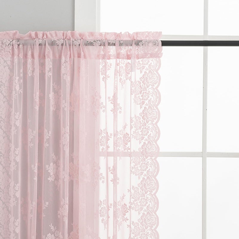 Kotile Pink Short Lace Curtains 36 Inch Length, 2 Panels, W42 x L36 Inch Each, Country Rustic Floral Short Sheer Curtains for Kitchen Window Over Sink, Rod Pocket Privacy Light Filtering Small Cafe Curtains - Image 3