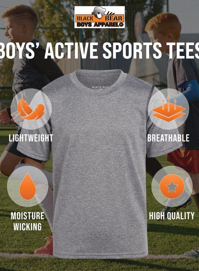 Black Bear Boy's Performance Dry-Fit T-Shirts (4 Pack), Black/Green/Grey/Orange, 8-10 - Image 3