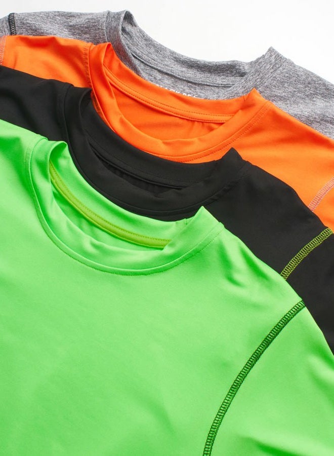 Black Bear Boy's Performance Dry-Fit T-Shirts (4 Pack), Black/Green/Grey/Orange, 8-10 - Image 4