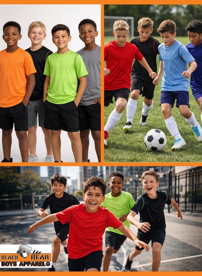 Black Bear Boy's Performance Dry-Fit T-Shirts (4 Pack), Black/Green/Grey/Orange, 8-10 - Image 2