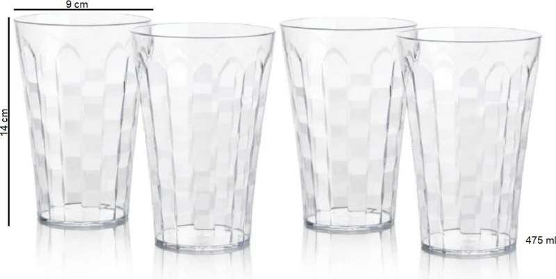 Tupperware Diamond Glass Set of 4 475 ml Transparent