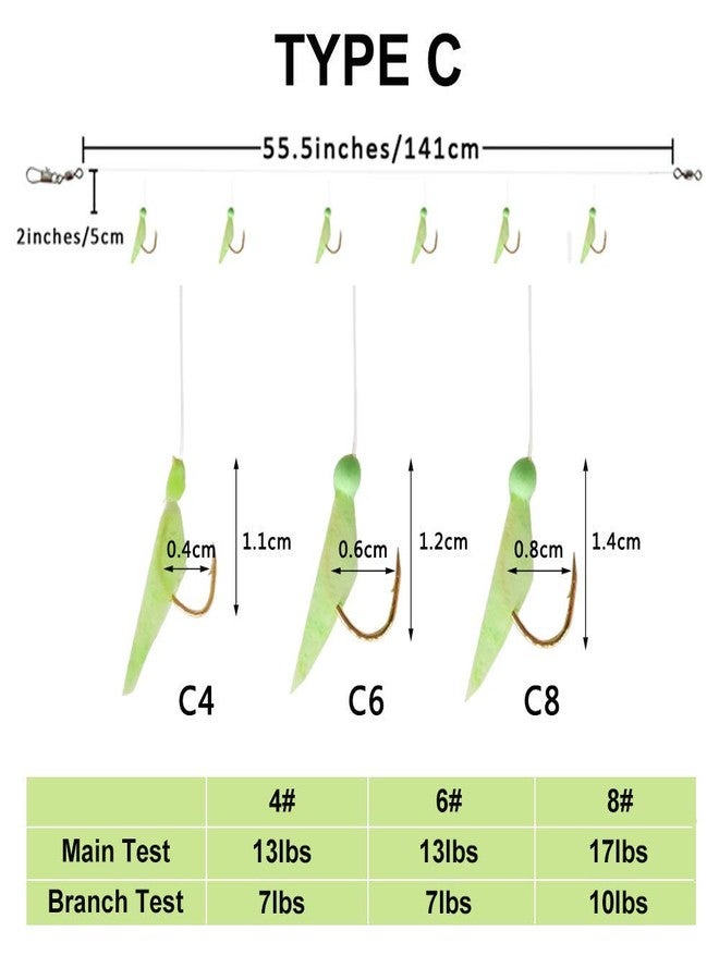 Shaddock Fishing Rigs Bait Lures Freshwater Saltwater Sea Rigs Glow Rigs with Fish Skin/Feather Hooks Size 4 6 8 by 8# - Image 2