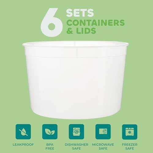 JoyServe 64 oz Plastic Containers with Lids Pack of 6 Food Storage Organizer Half Gallon Round Plastic Deli Container with LeakProof Lid BPAFree Freezer Dishwasher Microwave Safe - Image 3