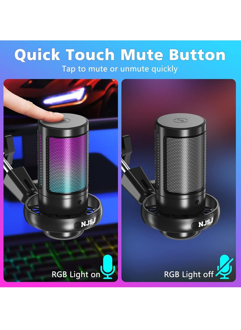 USB Gaming Microphone, Condenser Mic with Boom Arm for PC/PS4/ PS5/ Mac/Phone with Touch Mute, RGB Lighting,Gain knob & Monitoring Jack for Streaming, Podcasting, YouTube, Live - pzsku/ZBDAC9450F605FA41BBC1Z/45/_/1718179816/8f5130e1-780a-44a2-bd13-a4da6b92e148