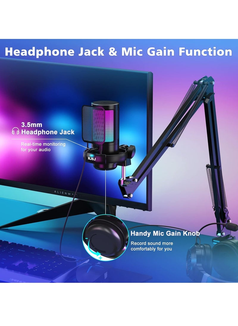 USB Gaming Microphone, Condenser Mic with Boom Arm for PC/PS4/ PS5/ Mac/Phone with Touch Mute, RGB Lighting,Gain knob & Monitoring Jack for Streaming, Podcasting, YouTube, Live - pzsku/ZBDAC9450F605FA41BBC1Z/45/_/1718179818/3115182a-97d0-4933-bfe1-b5071bf4e4cf