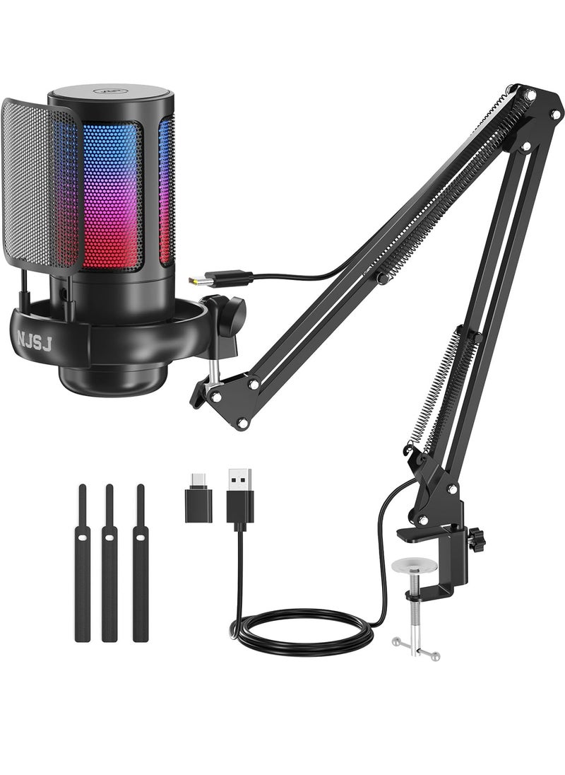 USB Gaming Microphone, Condenser Mic with Boom Arm for PC/PS4/ PS5/ Mac/Phone with Touch Mute, RGB Lighting,Gain knob & Monitoring Jack for Streaming, Podcasting, YouTube, Live - pzsku/ZBDAC9450F605FA41BBC1Z/45/_/1718179941/8d959493-7ade-4e4f-8fca-06231143ebfa