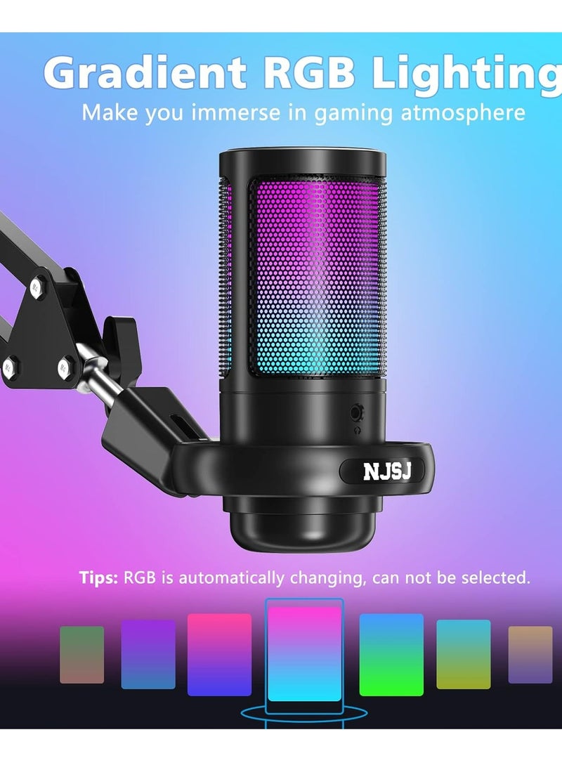 USB Gaming Microphone, Condenser Mic with Boom Arm for PC/PS4/ PS5/ Mac/Phone with Touch Mute, RGB Lighting,Gain knob & Monitoring Jack for Streaming, Podcasting, YouTube, Live - pzsku/ZBDAC9450F605FA41BBC1Z/45/_/1718179952/d5b7790b-df78-41fa-98ab-1fb27f891686