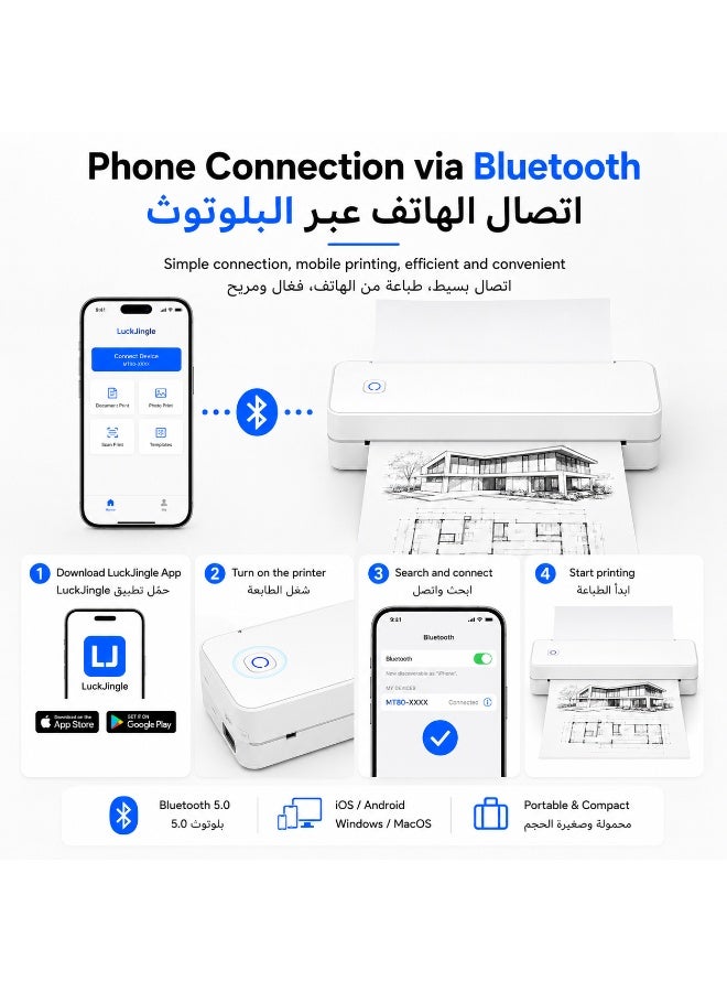 MT80 A4 Portable Thermal Printer, Inkless Mobile Printer with Bluetooth & USB Connection, Supports A4 / Letter / Multi-Size Thermal Paper, Compatible with iOS, Android, Windows and MacOS, Black - Image 4