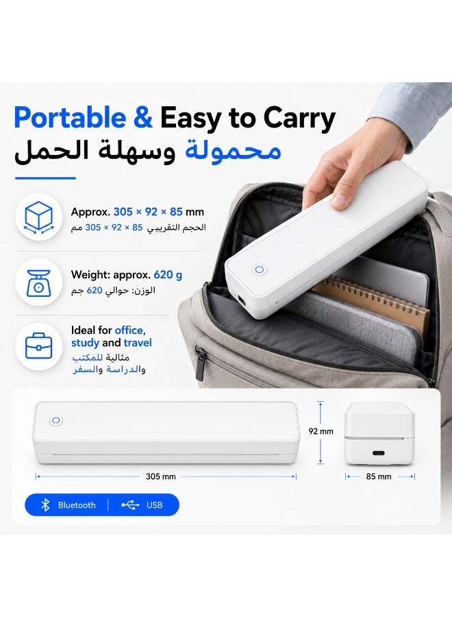 MT80 A4 Portable Thermal Printer, Inkless Mobile Printer with Bluetooth & USB Connection, Supports A4 / Letter / Multi-Size Thermal Paper, Compatible with iOS, Android, Windows and MacOS, Black - Image 2