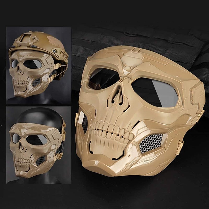 Aoutacc Airsoft Mask Skeleton Mask with Goggles Full Face Protective Adjustable Tactical Mask for Halloween Paintball Game Movie Props Party Cosplay Outdoor Activities (Brown) - Image 2
