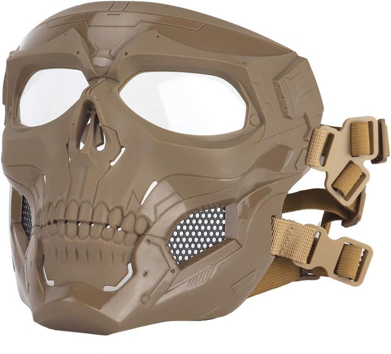 Aoutacc Airsoft Mask Skeleton Mask with Goggles Full Face Protective Adjustable Tactical Mask for Halloween Paintball Game Movie Props Party Cosplay Outdoor Activities (Brown) - Image 1