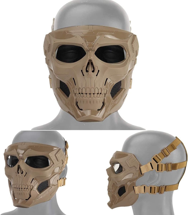 Aoutacc Airsoft Mask Skeleton Mask with Goggles Full Face Protective Adjustable Tactical Mask for Halloween Paintball Game Movie Props Party Cosplay Outdoor Activities (Brown) - Image 4