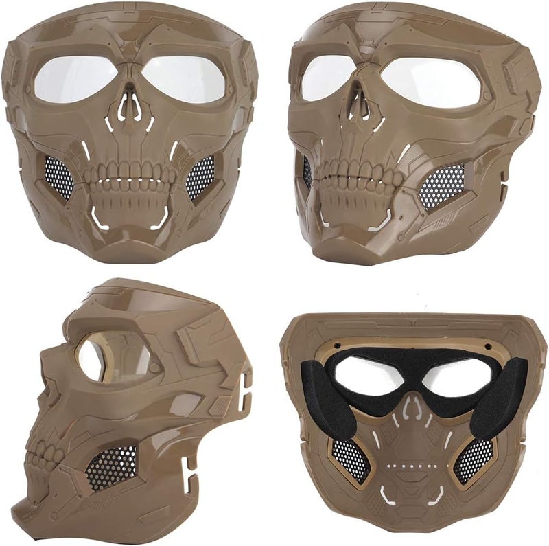 Aoutacc Airsoft Mask Skeleton Mask with Goggles Full Face Protective Adjustable Tactical Mask for Halloween Paintball Game Movie Props Party Cosplay Outdoor Activities (Brown) - Image 3