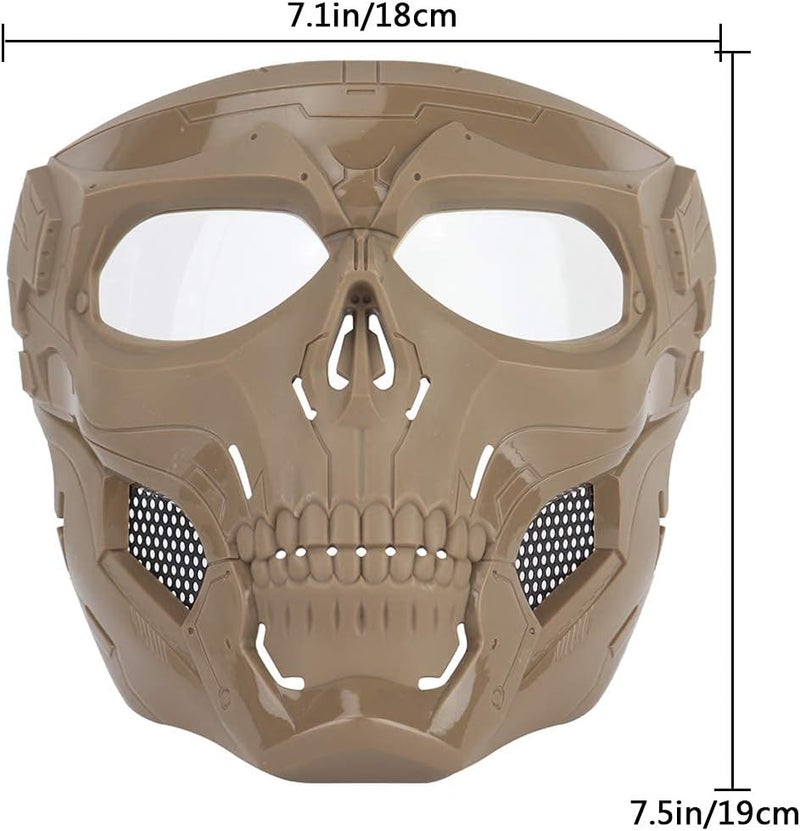 Aoutacc Airsoft Mask Skeleton Mask with Goggles Full Face Protective Adjustable Tactical Mask for Halloween Paintball Game Movie Props Party Cosplay Outdoor Activities (Brown) - Image 5